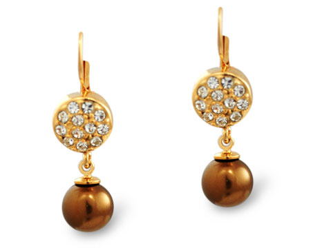 Formal Bronze Pearl, Gold and Rhinestone Earring